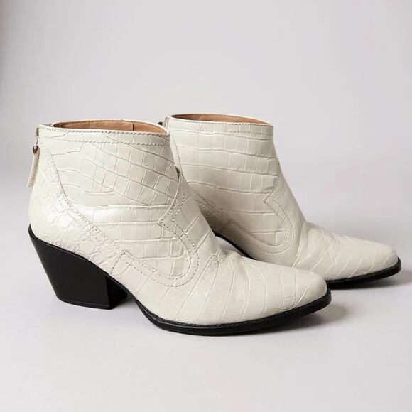 ZARA Embossed Croc White Western Cowboy Boots 37 - Picture 1 of 10